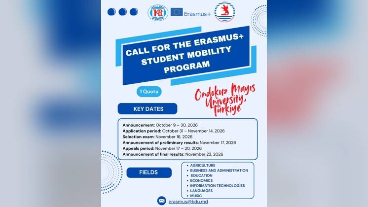 Apel pentru depunerea candidaturilor la programul Erasmus+ Student Mobility for Studies la Universitatea Ondokuz Mayıs, Republica Turcia &mdash; 2026&ndash;2027