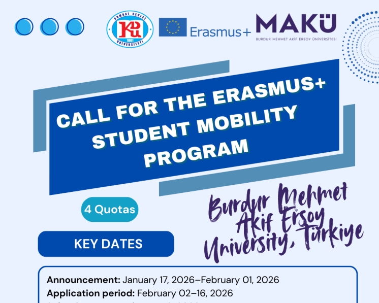 Объявление о приёме заявок на участие в программе Erasmus+ Student Mobility for Traineeship в Университете Бурдур Мехмет Акиф Ерсой, Турция