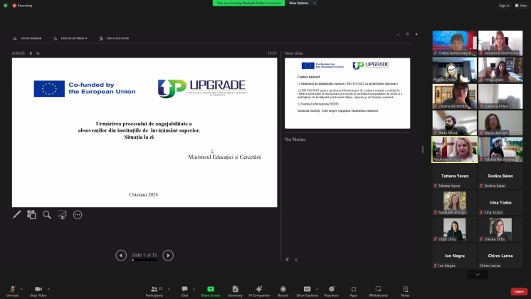 On July 1, 2024 Debriefing Workshop took place within the framework of the Erasmus+ project &quot;UPGRADE - Enhancing Graduates&#039; Employability Tracking in Moldova&quot; (ref. no.: 101129166), co-financed by the Erasmus+ Program of the European Union