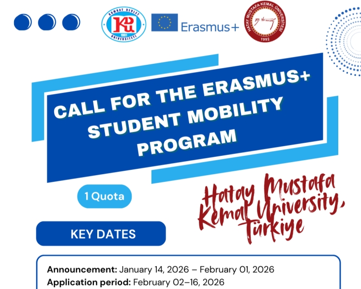 Объявление о приёме заявок на участие в программе Erasmus+ Student Mobility for Studies (SMS) в Университете Хатай Мустафа Кемаль (Турция)